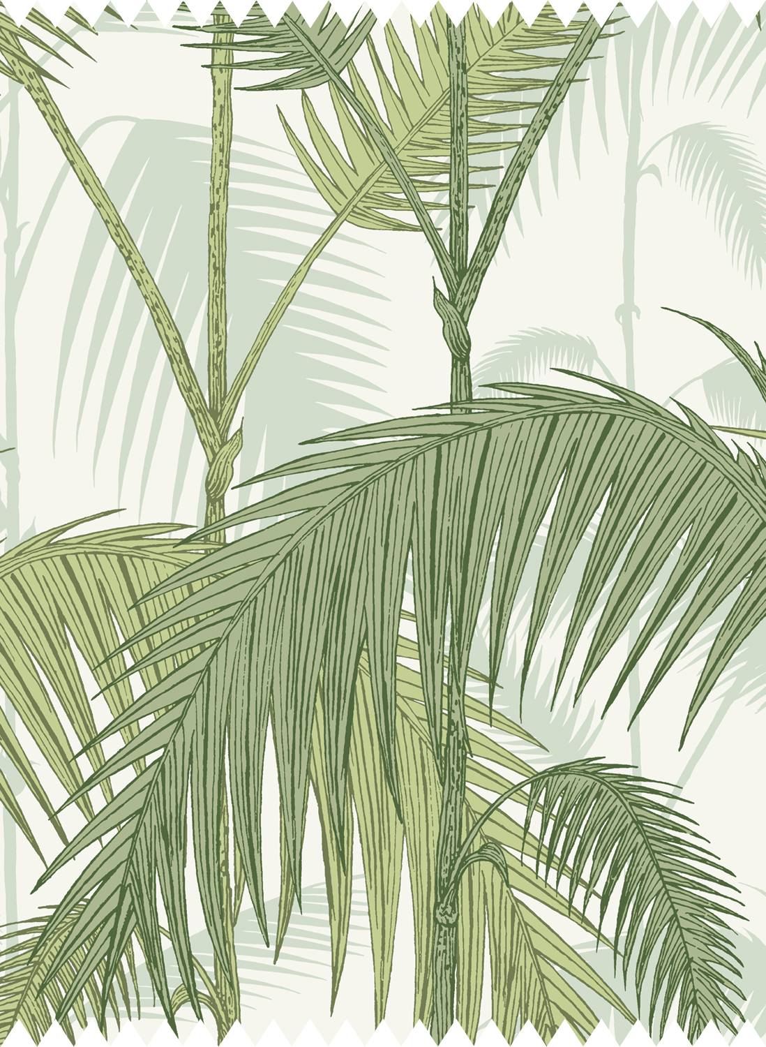 Stoff Palm Jungle Linen Union - Olive Green on White