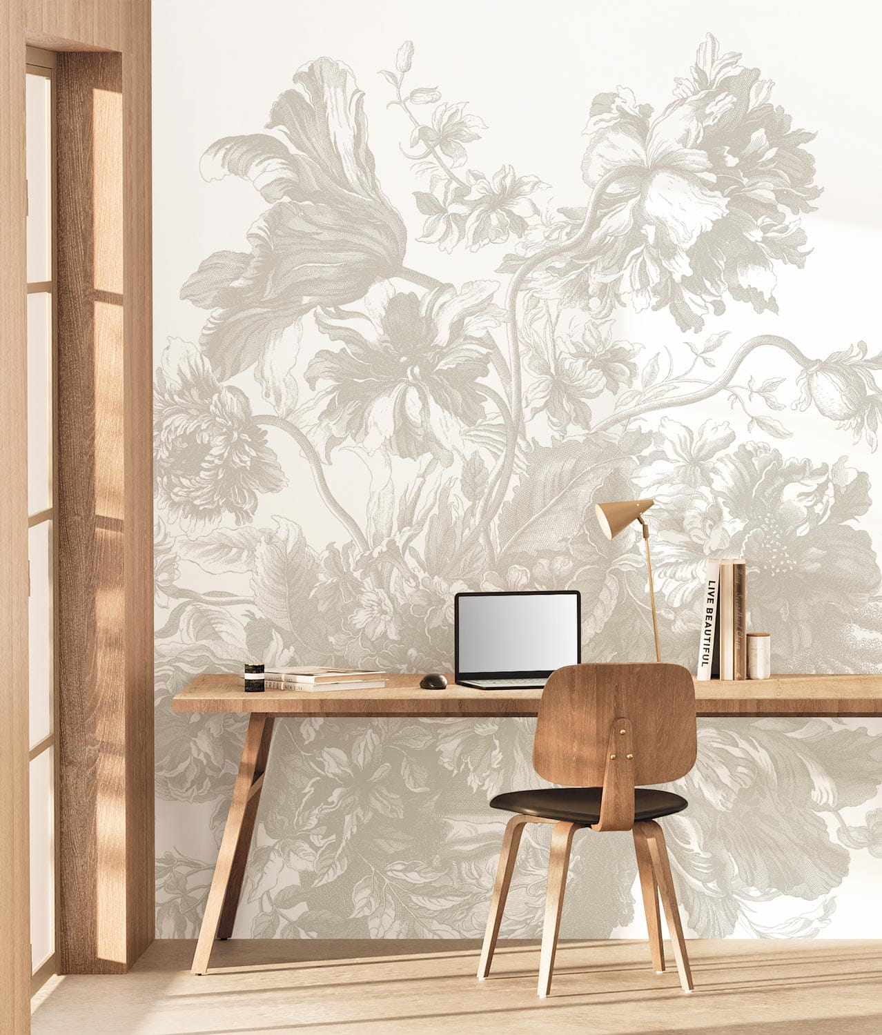 Wandbild Engraved Flowers Uyterlinde - Grey 390 cm