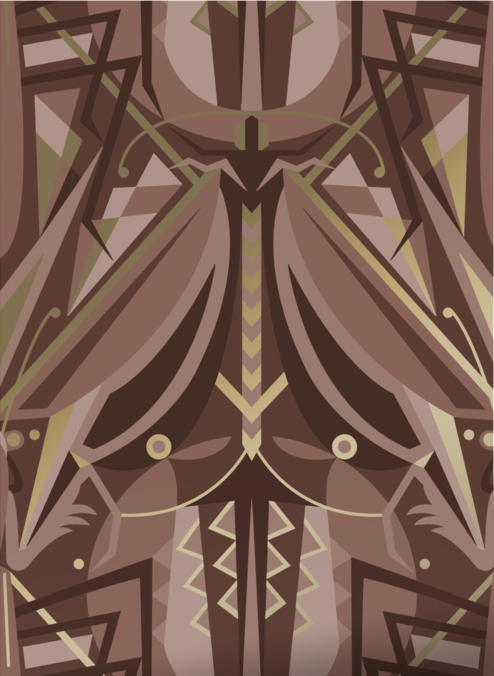 Tapete Art Deco Animaux Grasshopper Gold - Taupe
