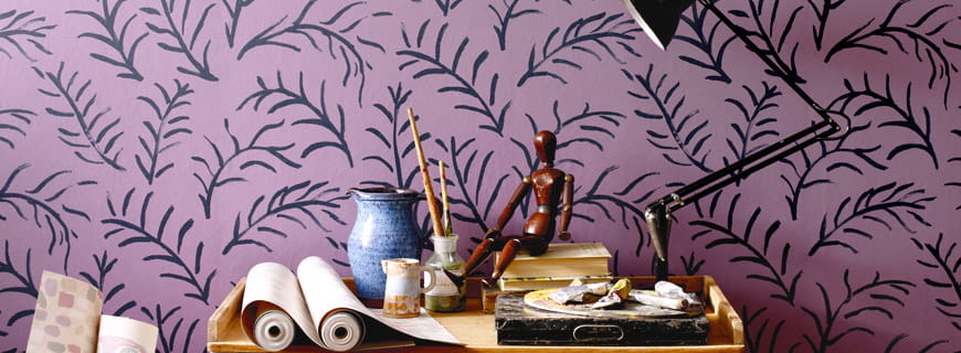 Tapete Matisse Leaf - Malve/ Holzkohle