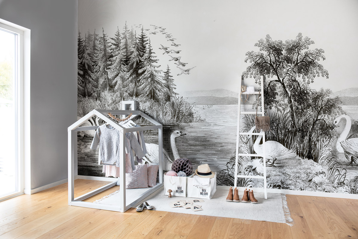Wandbild Swan Lake - Black/ White