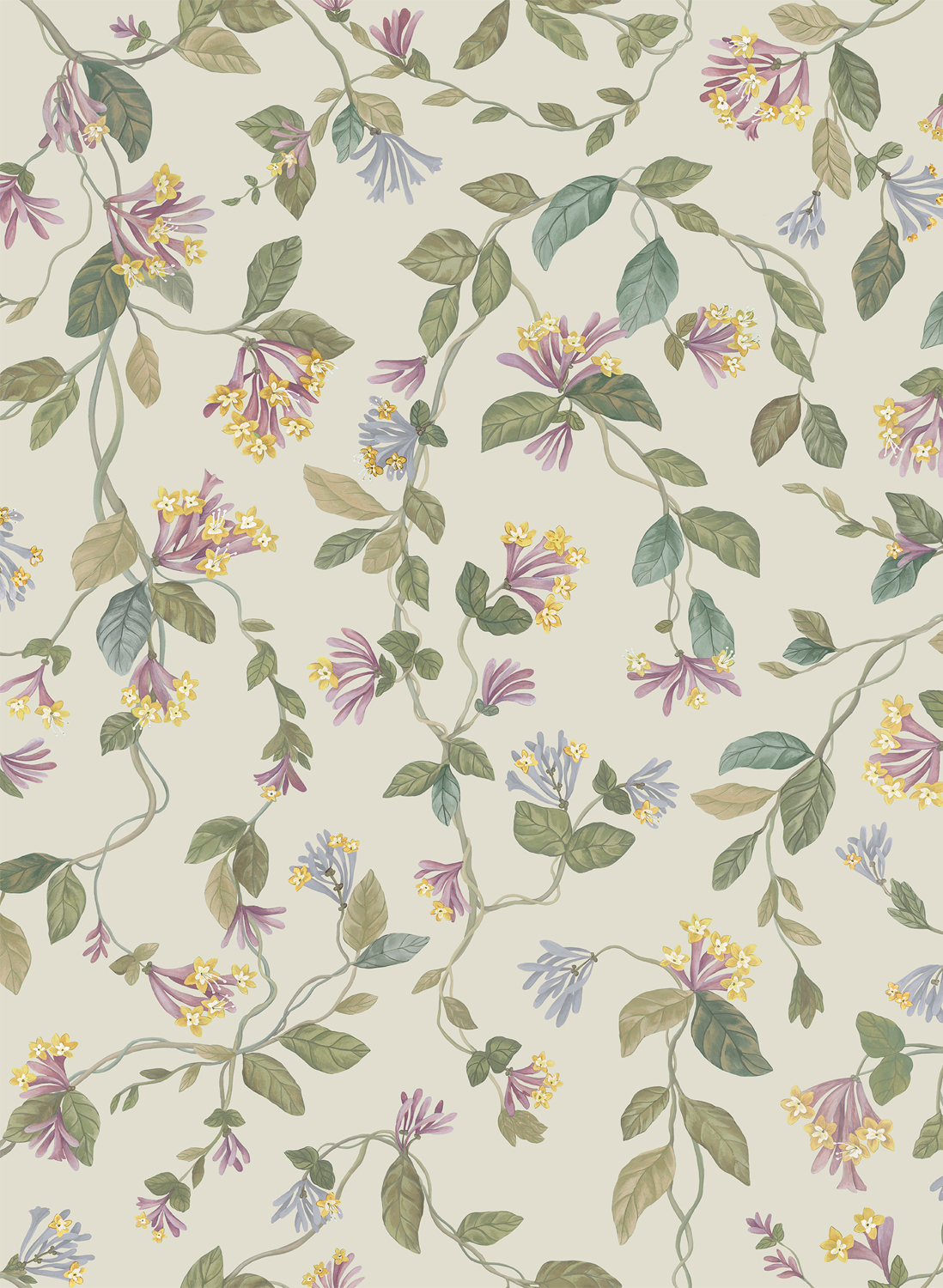 Tapete Flora - Multi/ Old Olive on Eau Du Nil