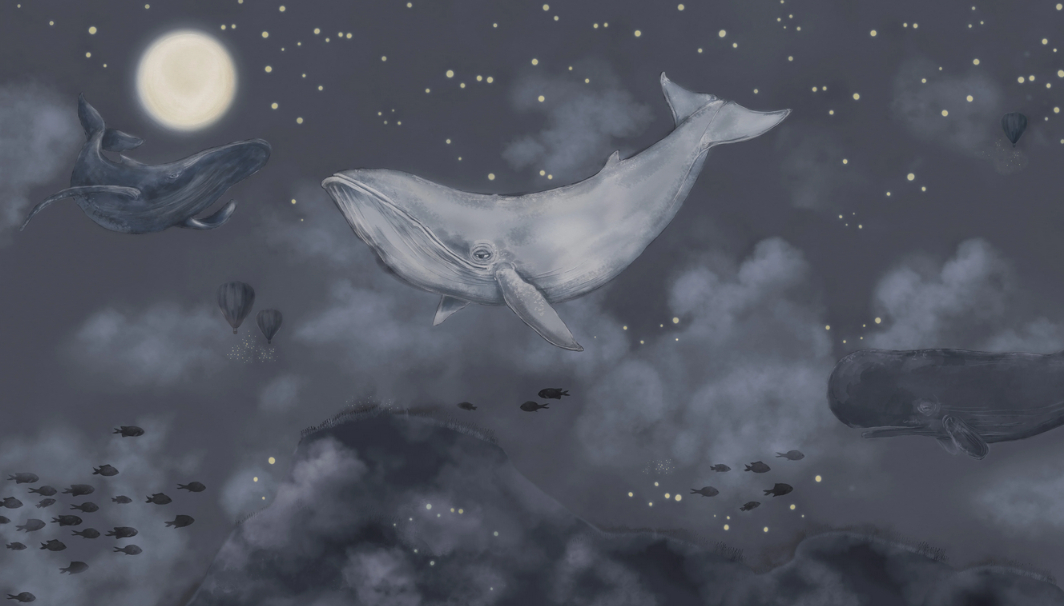 Mural Whales in the Sky - 9458W