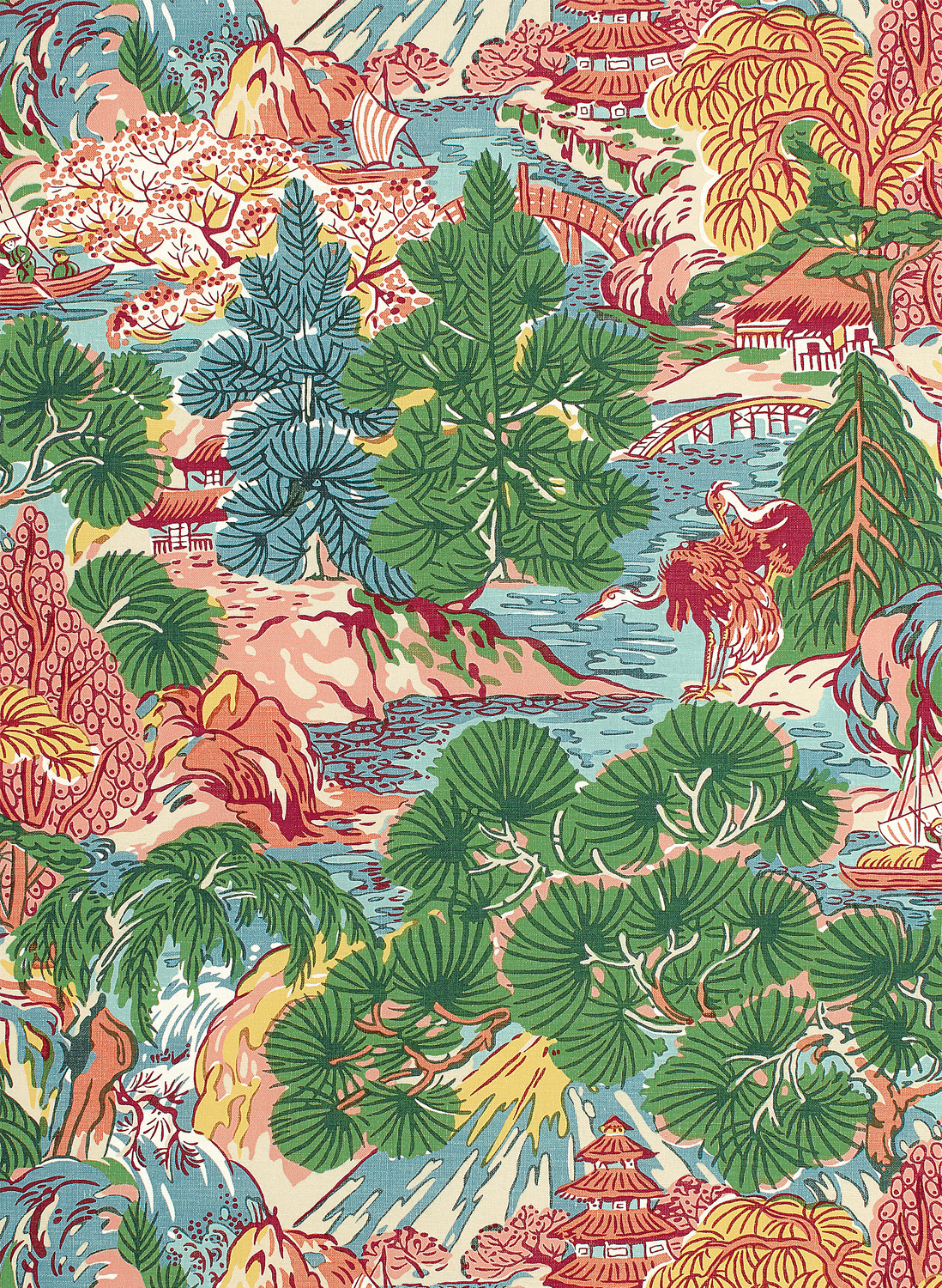 Tapete Pagoda Trees - Pink and Green