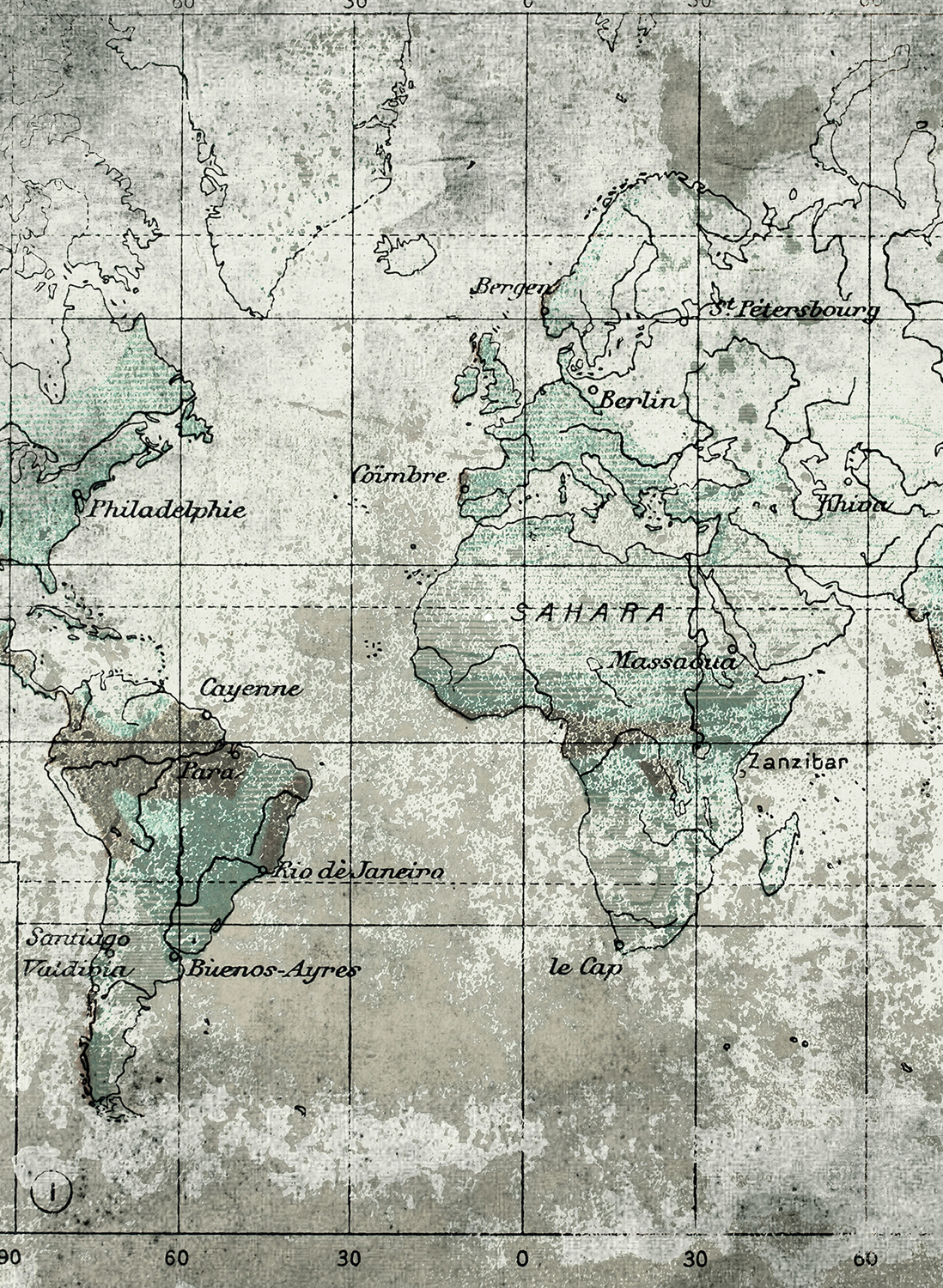 Wandbild Old Map - Blue