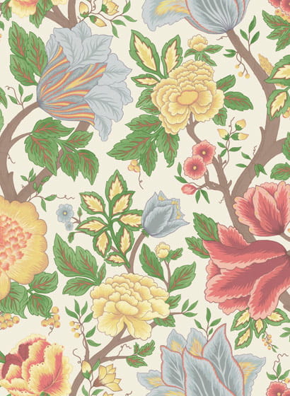 Tapete MIdsommer Bloom - Chartreuse, Rouge & Leaf Green on Parchment