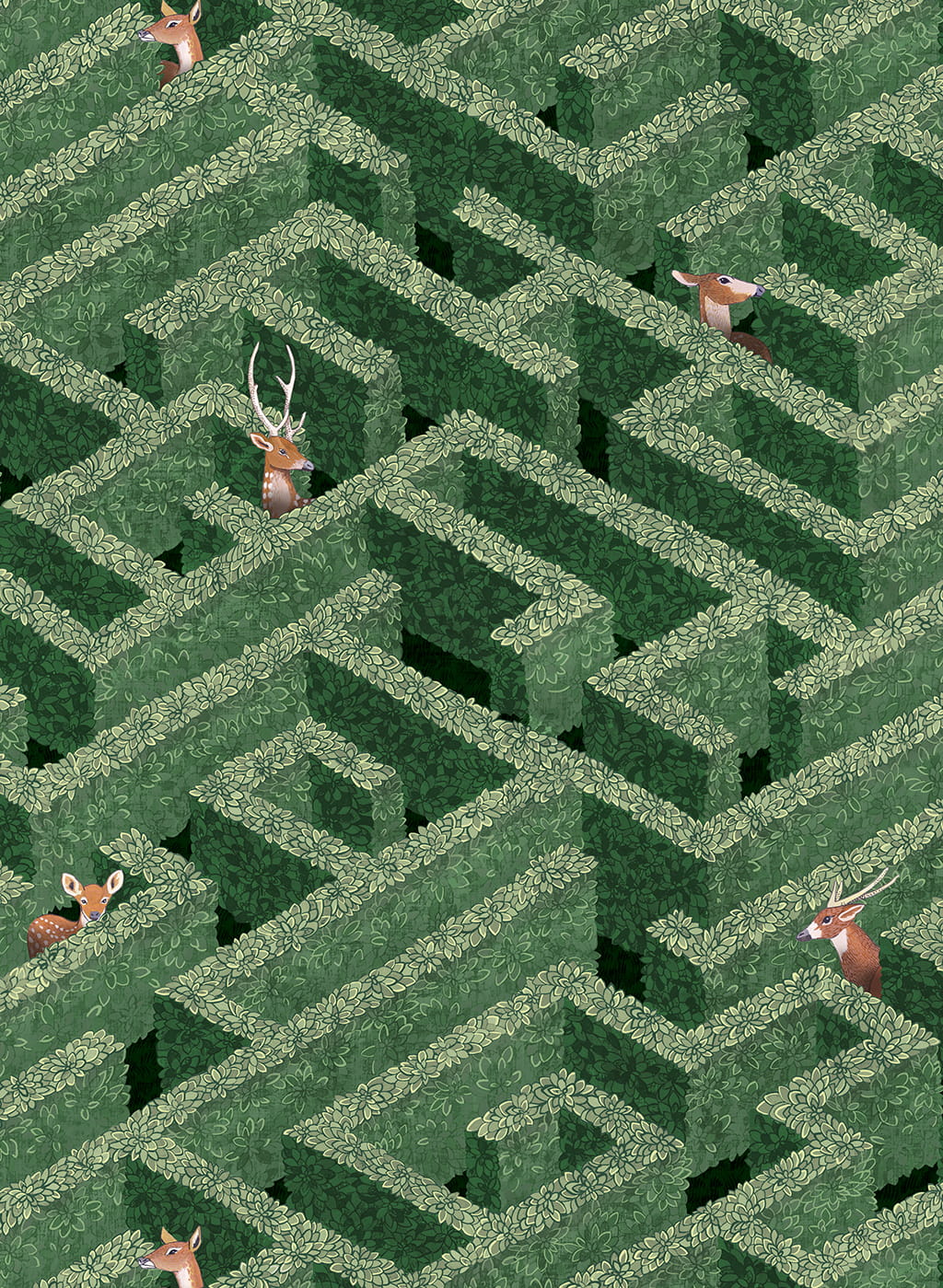 Tapete Labyrinth with Deer - green