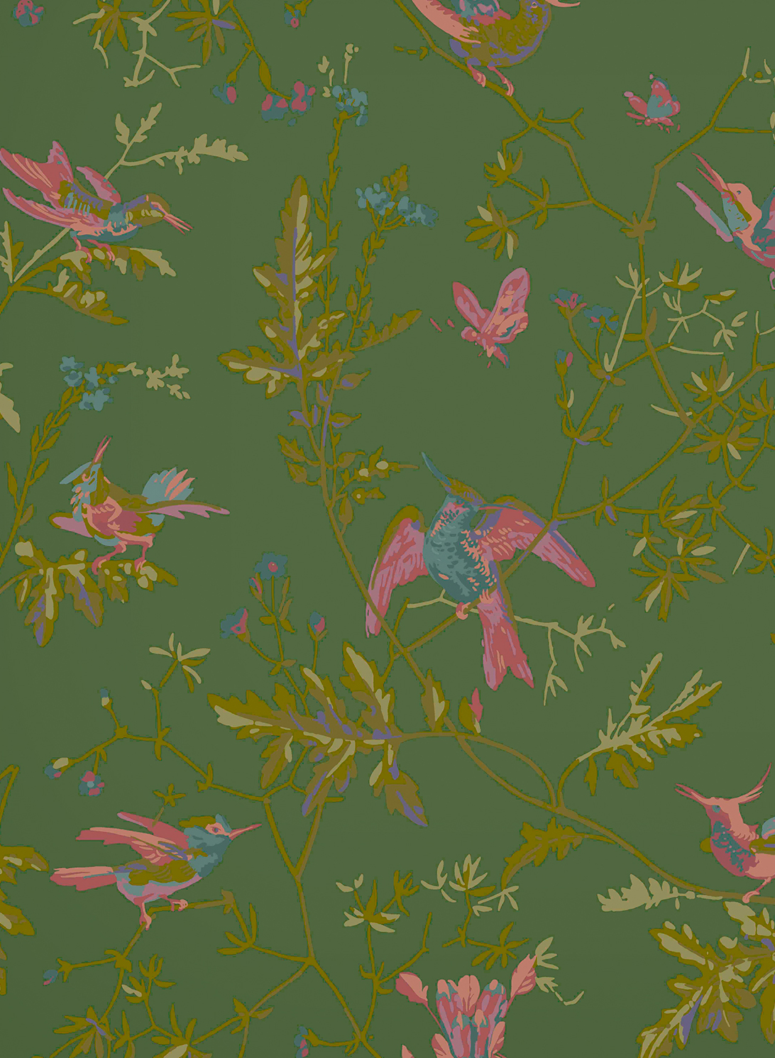 Tapete Hummingbirds - Fuchsia on Racing Green