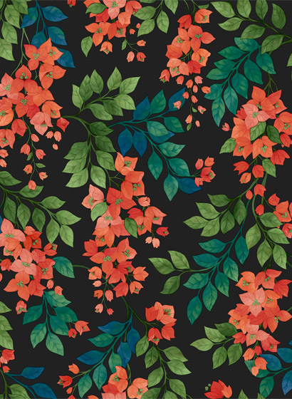 Tapete Bougainvillea - Rouge on Charcoal