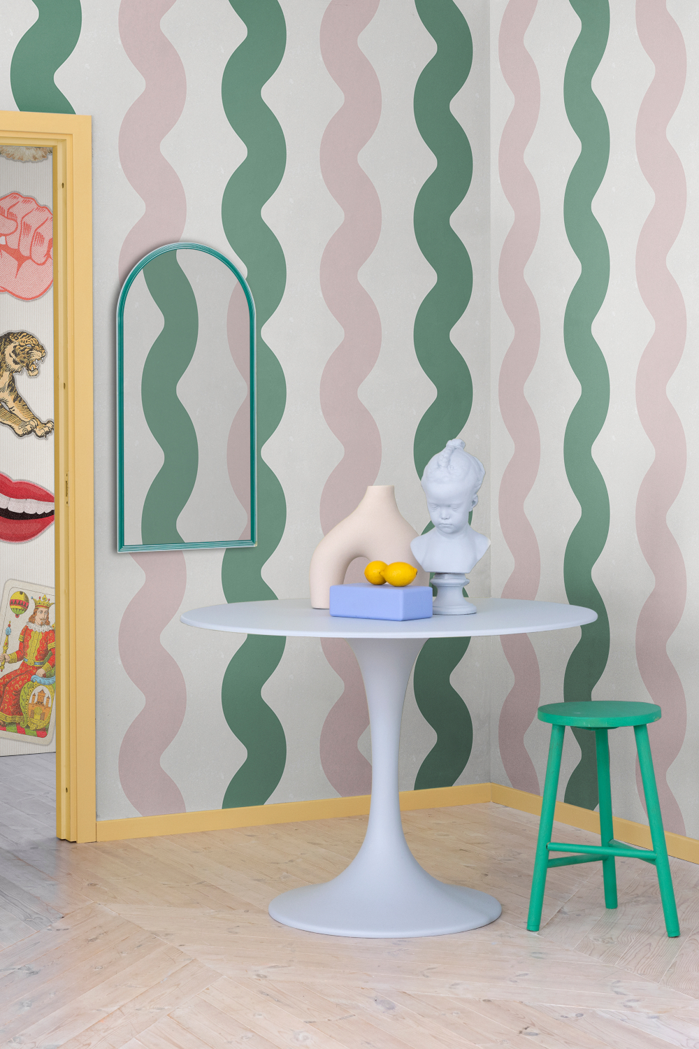 Wandbild Wobbly - Green/ Pink