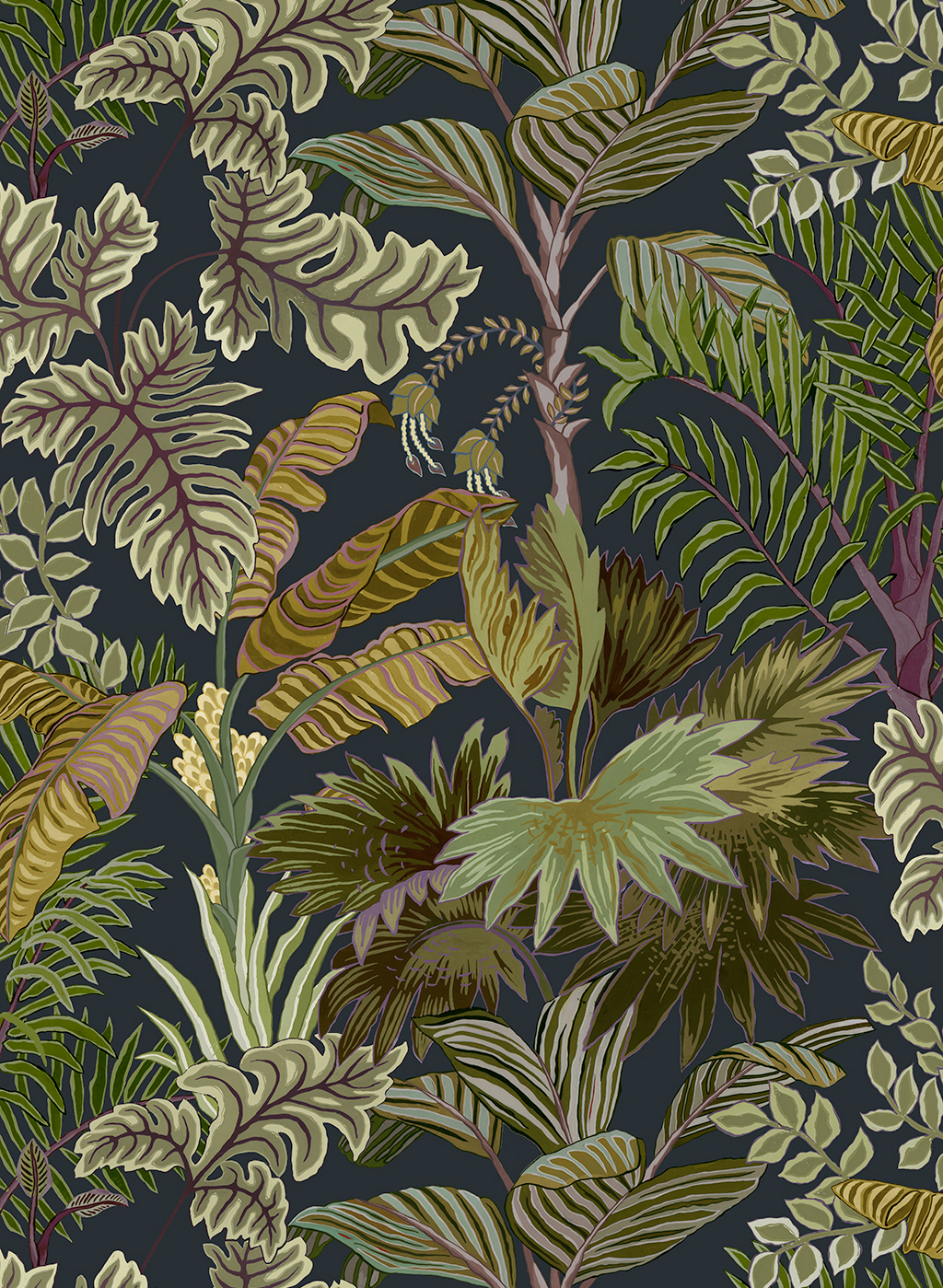 Tapete Palm Grove - Midnight and Green