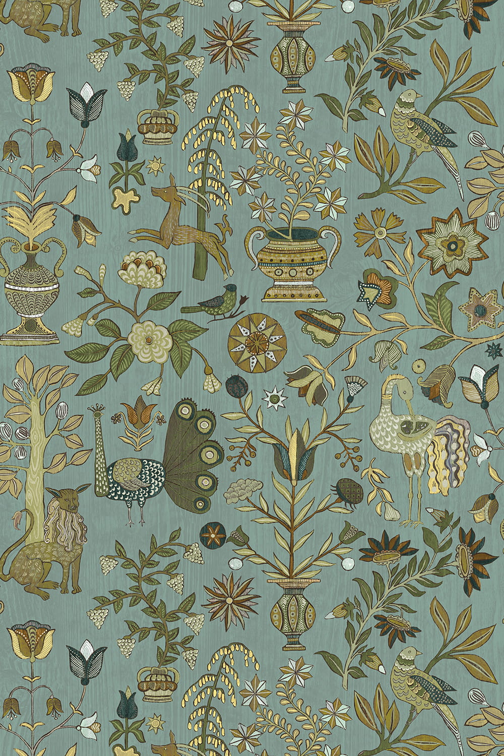 Tapete Fable Garden - Mid Blue and Olive