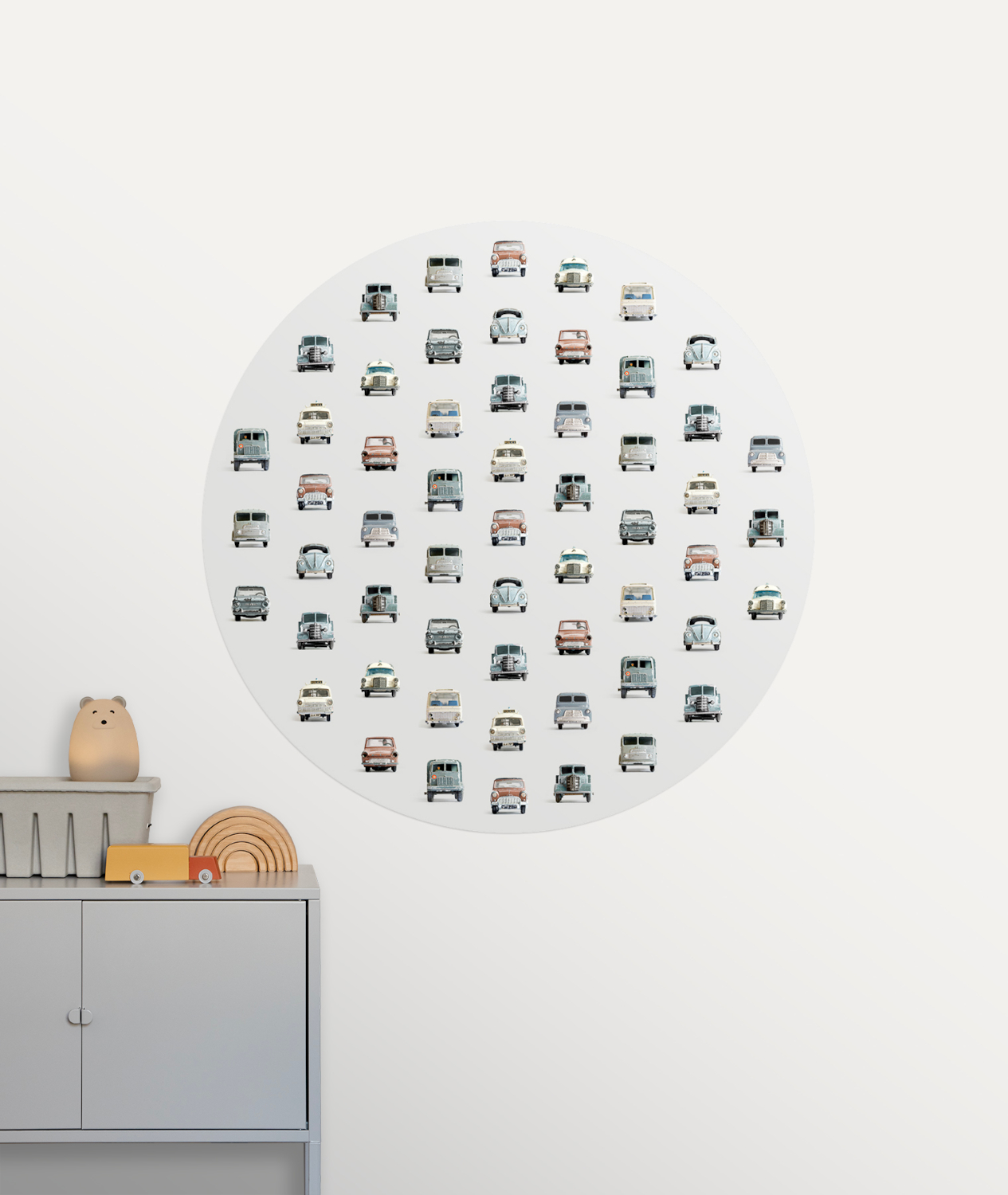 Wandbild Cars Circle/ Auto Cirkel - Light Grey/ Lichtgrijs - 0,95 m