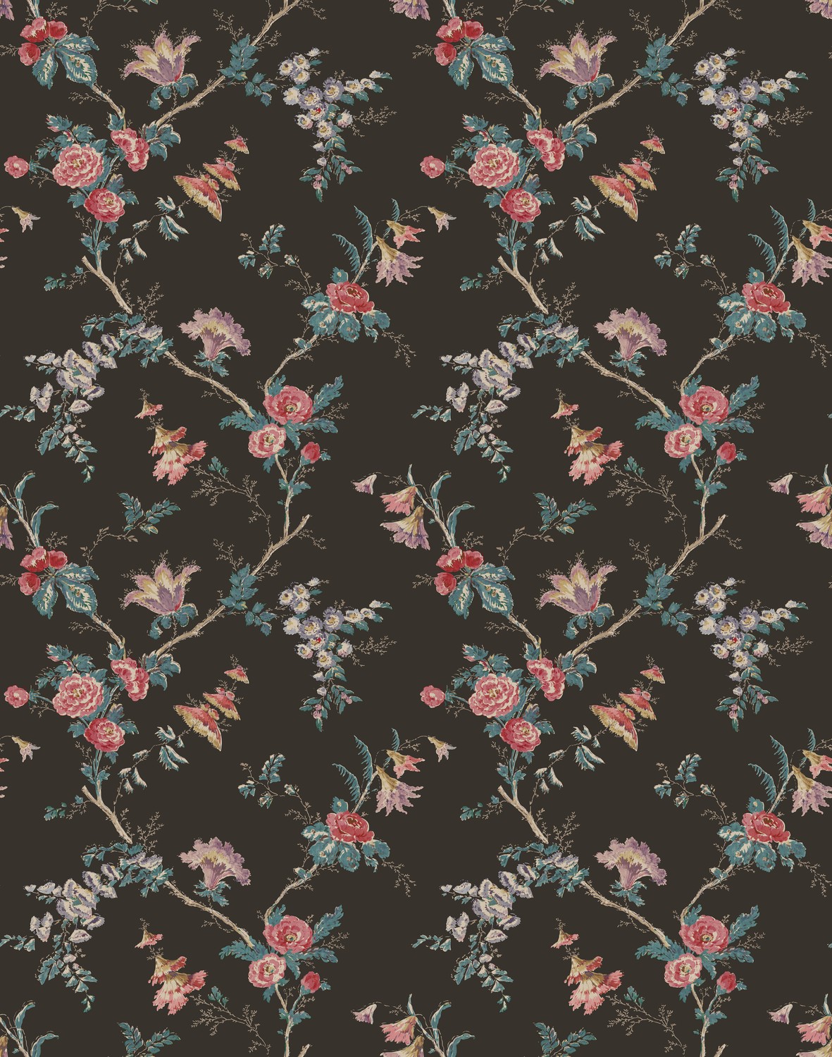 Carta da parati Boscobel - Chocolate/ Rose