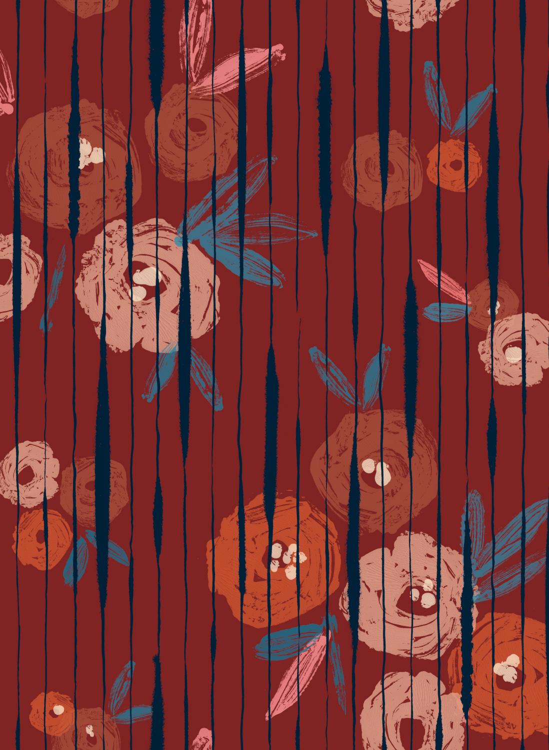 Tapete Broken Poppies - Red