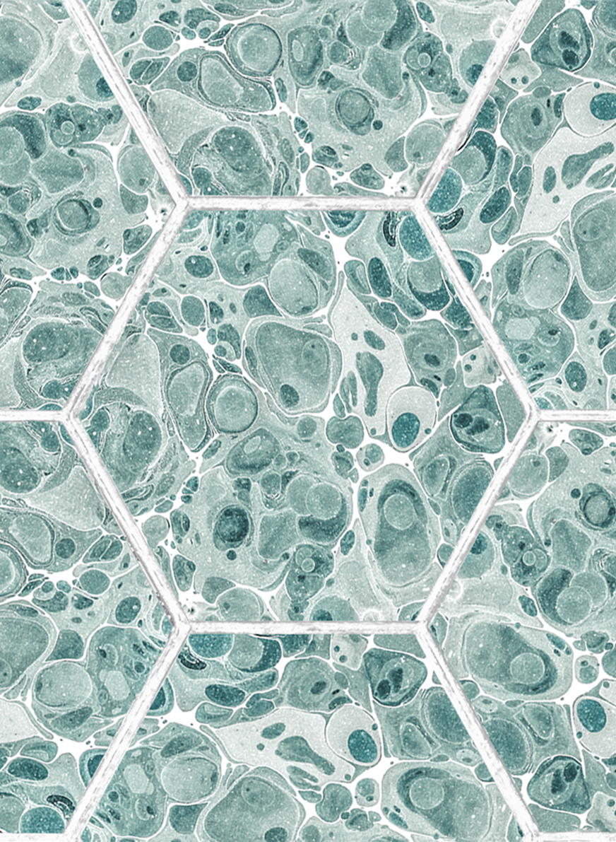 Tapete Marbled Hexagon Tiles - green
