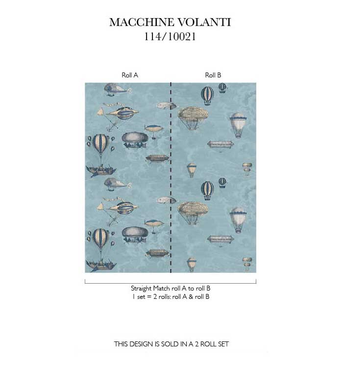 Tapete Macchine Volanti - Slate Blue & Gilver
