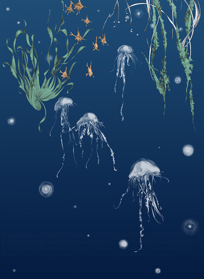 Tapete Nautilus/Méduses/Nénuphars - Marine - Méduses droit - Marine
