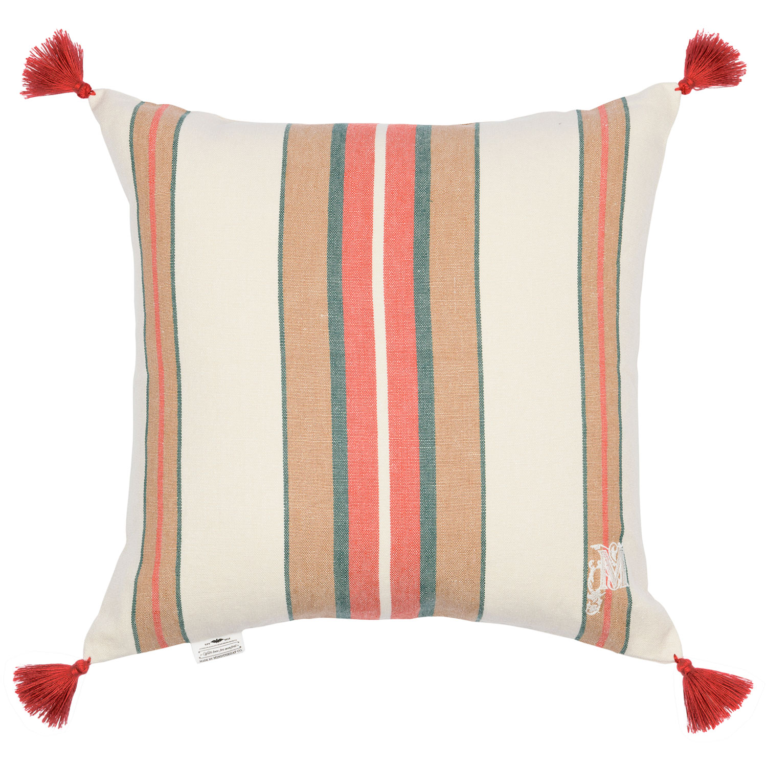 Herina Stripe Cushion - Brown/ Green/ White/ Rope - 50x50cm