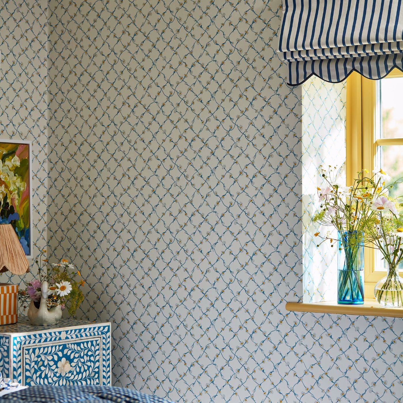Tapete Daisy Trellis - Lapis/ Pearl