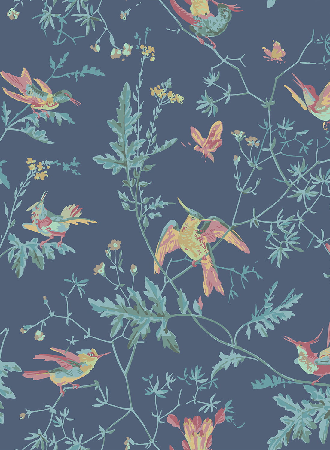 Tapete Hummingbirds - Multi/ Petrol on Midnight