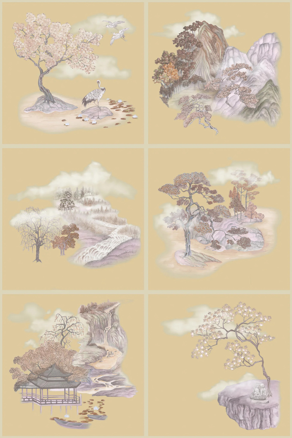 Tapete Tile Toile - Gilded Autumnal