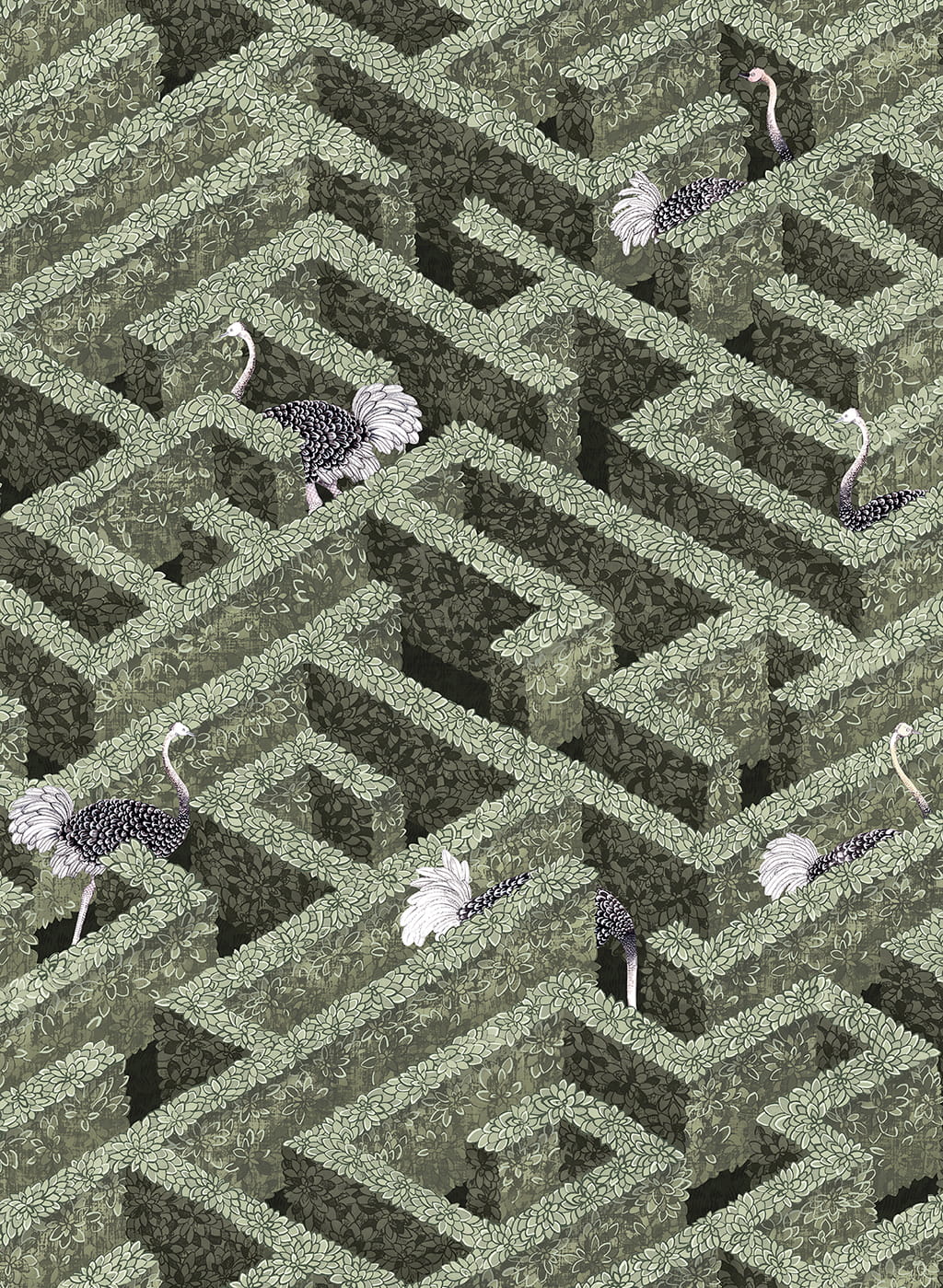 Tapete Labyrinth with Ostrich - Eucalyptus