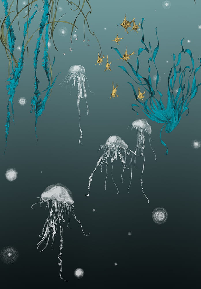Tapete Nautilus/ Méduses/ Nénuphars - Noir - Méduses gauche - Noir