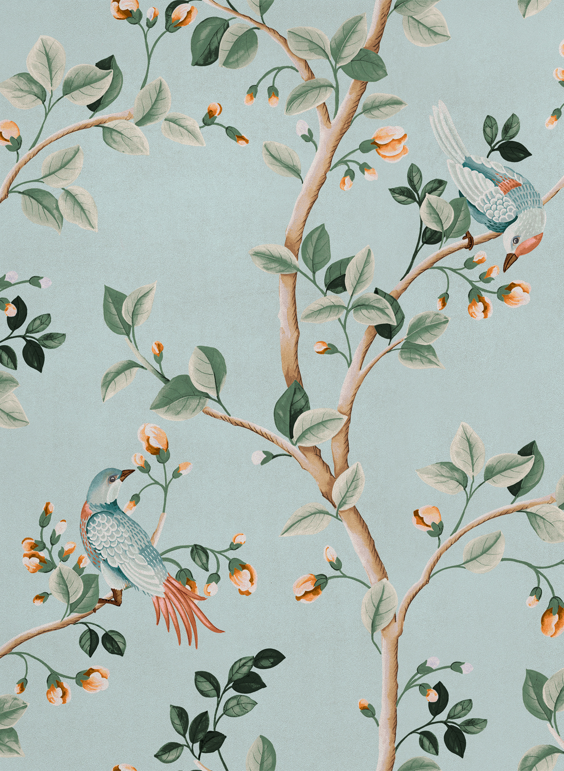Tapete Birds Prosperity - turquoise