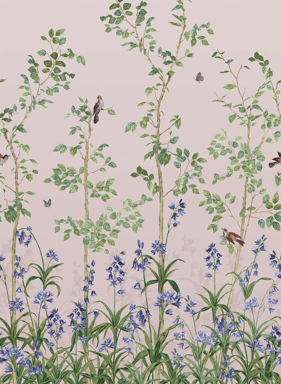 Tapete Bird and Bluebell - China Clay