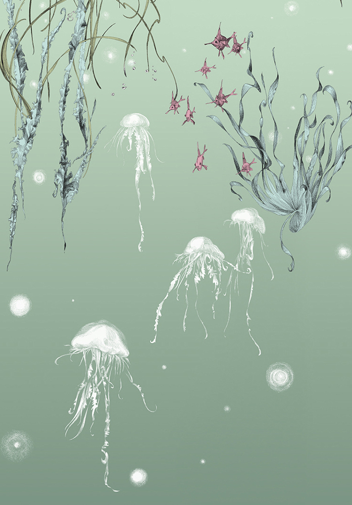 Tapete Nautilus/ Méduses/ Nénuphars - Méduses gauche - Aqua