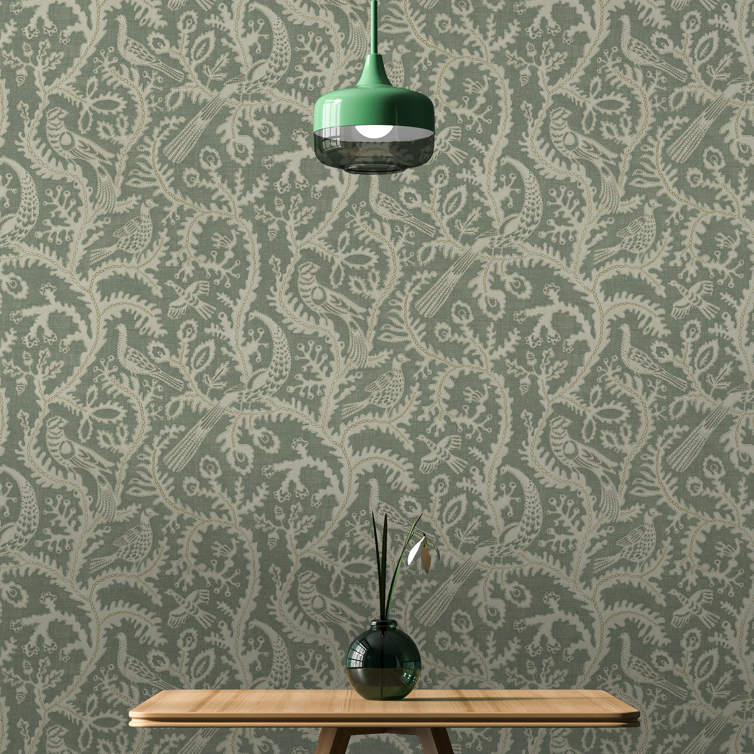 Tapete Stitched Birds - Aqua